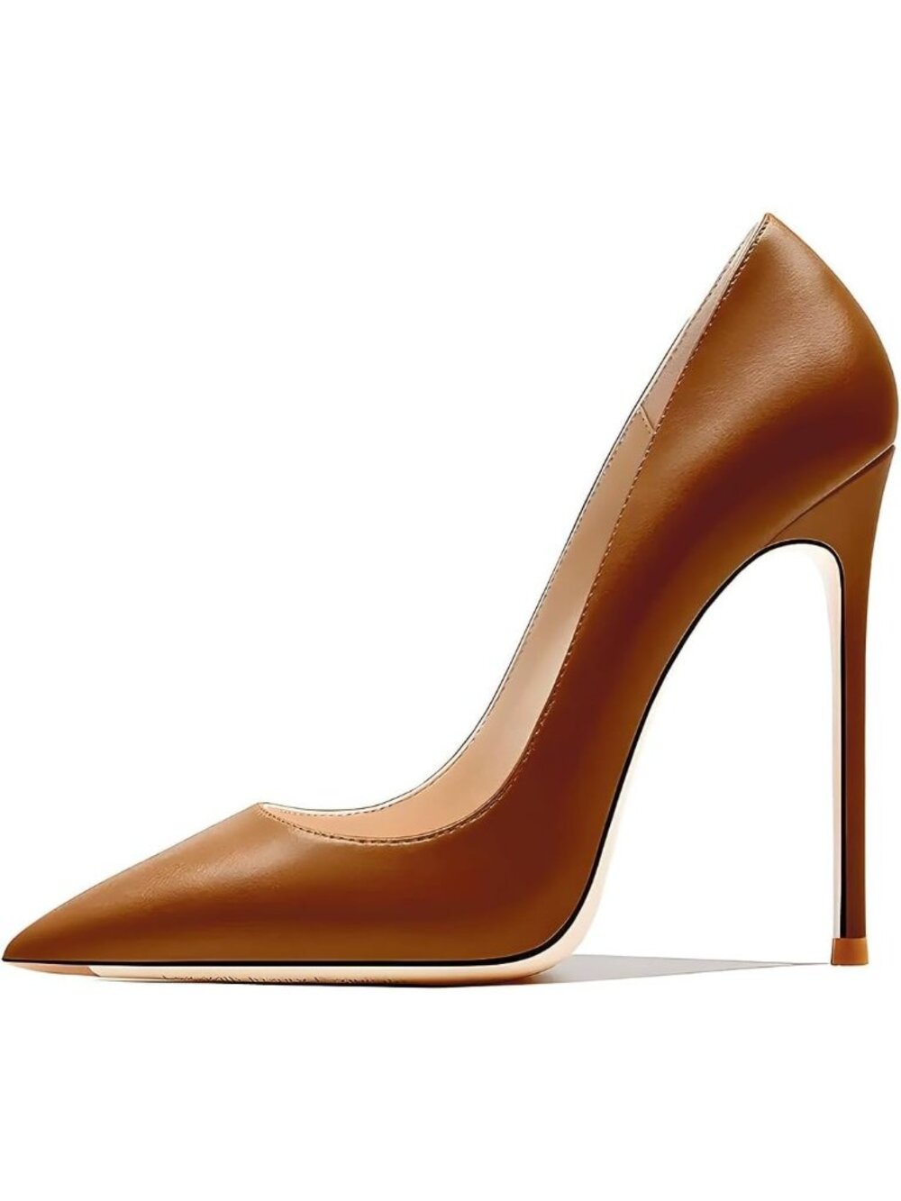 Women's Brown Faux Leather Pointed Toe Shallow Stiletto Heel Banquet Pumps Shoes